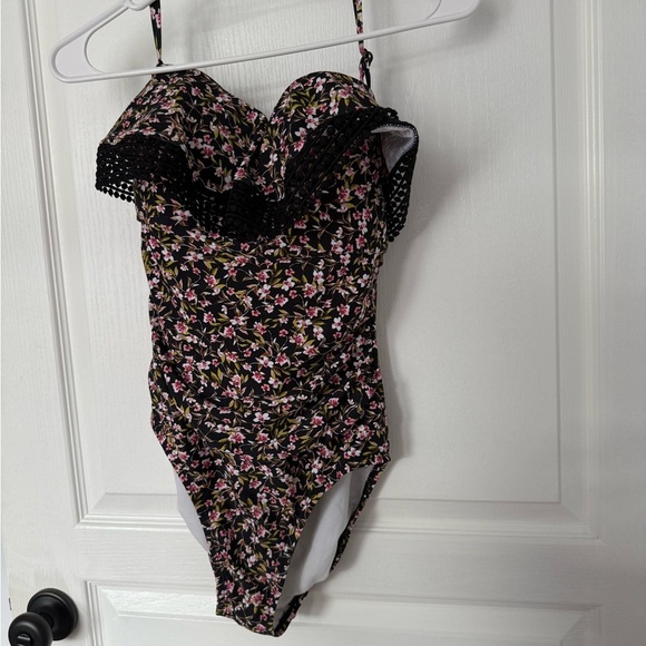 Kona Sol Black and Pink Floral One Piece Swimsuit - Picture 2 of 5